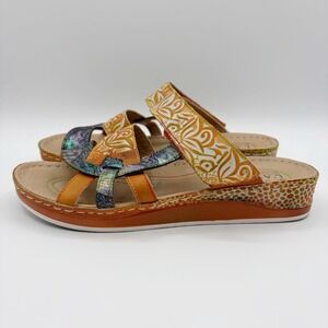 Spring Step L'Artiste Sandals Womens Sz 8.5 EU 39 Caiman Hand Painted 16342-2003